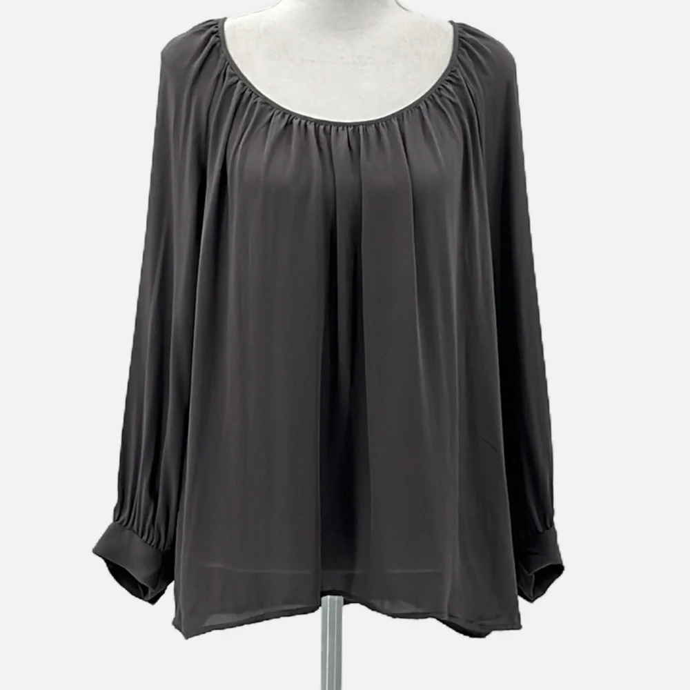 Joie Silk Long Sleeve Blouse in Grey - Size Medium